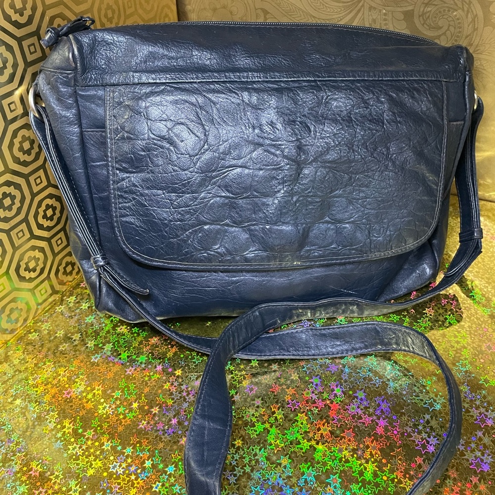 VINTAGE Charles Klein Blue Italian Leather Shoulder Bag
